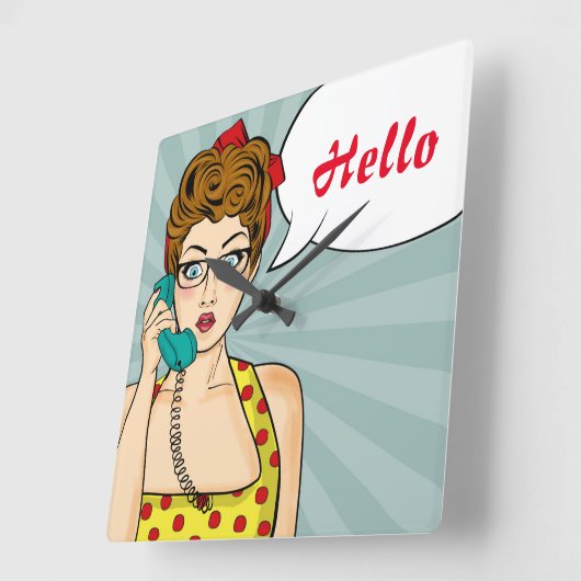 Pop Art Vrouw Vierkante Klok (Hoek)