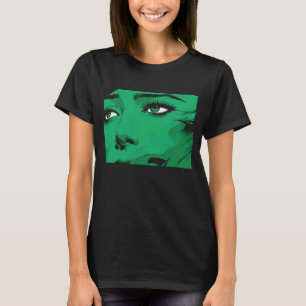 Pop-Art Vrouwengezicht in Levendig Groen T-shirt