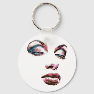 Pop Art Vrouwengezicht Make-up schoonheid Abstract Sleutelhanger