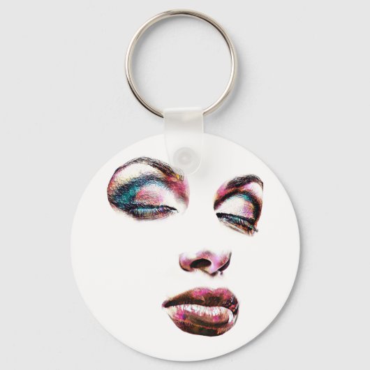 Pop Art Vrouwengezicht Make-up schoonheid Abstract Sleutelhanger (Voorkant)