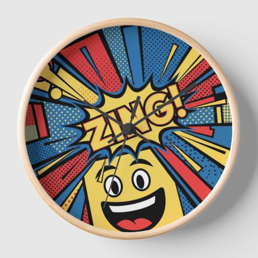 Pop Art Wall Clock – Vet Rood, Geel & Blauw Ontwer (Voorkant)