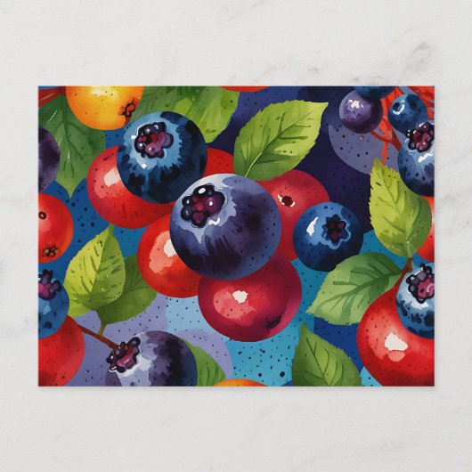 Pop Art Waterverf Bosbessen Patroon Briefkaart (Voorkant)