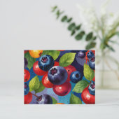 Pop Art Waterverf Bosbessen Patroon Briefkaart (Staand voorkant)