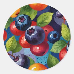 Pop Art Waterverf Bosbessen Patroon Ronde Sticker