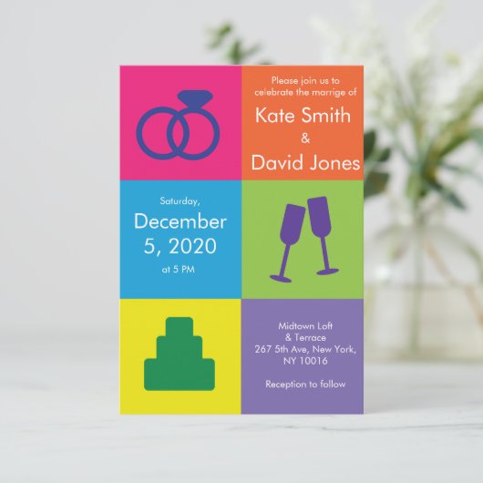 Pop Art Wedding Invitation Kaart (Staand voorkant)