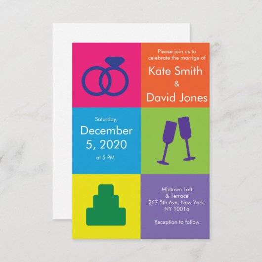 Pop Art Wedding Invitation Kaart (Voorkant / Achterkant)