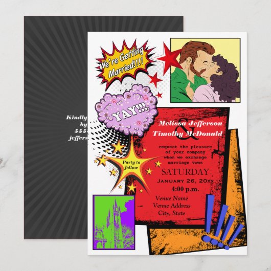 Pop Art Wedding Uitnodiging (Voorkant / Achterkant)