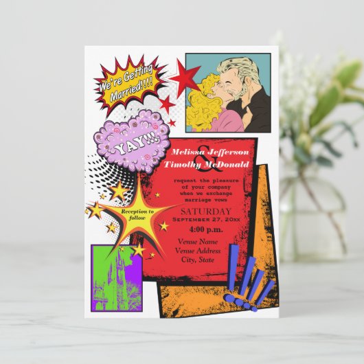 Pop Art Wedding Uitnodiging 2 (Staand voorkant)
