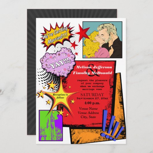 Pop Art Wedding Uitnodiging 2 (Voorkant / Achterkant)