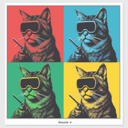 Pop Art Welding Cat Sticker – Cool Retro Welder Ca (Vel)