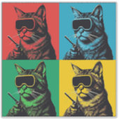 Pop Art Welding Cat Sticker – Cool Retro Welder Ca (Voorkant)