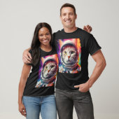 Pop Art White Cat Space Exploration T-shirt (Unisex)