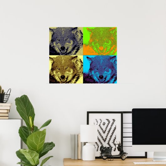 Pop Art Wild Wolf in Snow Artwork Poster Print (Thuiskantoor)