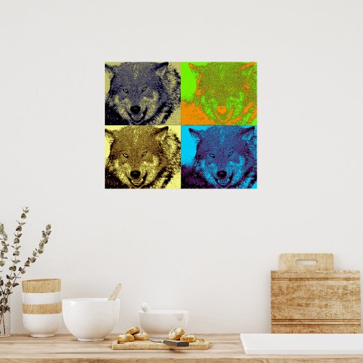 Pop Art Wild Wolf in Snow Artwork Poster Print (Keuken)