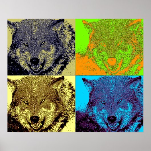 Pop Art Wild Wolf in Snow Artwork Poster Print (Voorkant)