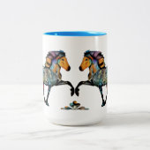 Pop Art Wilde kleuren IJslandse paarden Tweekleurige Koffiemok (Center)