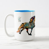 Pop Art Wilde kleuren IJslandse paarden Tweekleurige Koffiemok (Links)