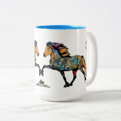 Pop Art Wilde kleuren IJslandse paarden Tweekleurige Koffiemok (Voorkant rechts)
