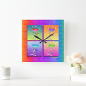 Pop Art WINE SQUARE WALL CLOCK Vierkante Klok (Huis)