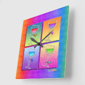 Pop Art WINE SQUARE WALL CLOCK Vierkante Klok (Hoek)