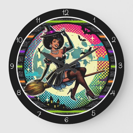 Pop Art Witch Halloween Grote Klok (Voorkant)