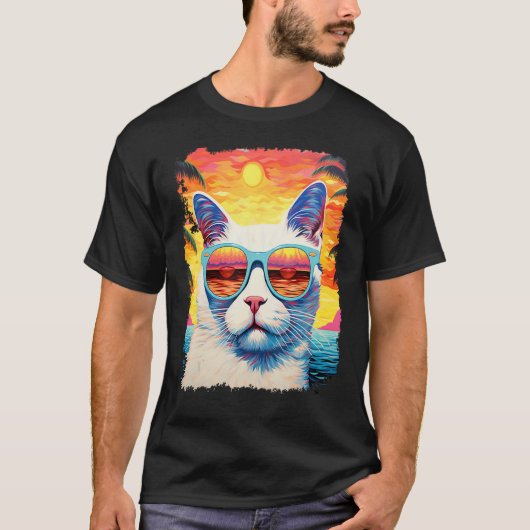 Pop Art Witte Kat Hawaïaans T-shirt (Voorkant)