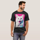 Pop Art Witte Kat Roze T-shirt (Voorkant volledig)