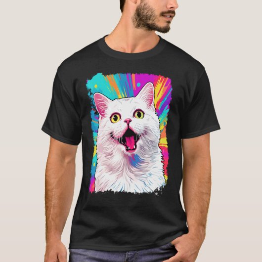 Pop Art Witte Kat T-shirt (Voorkant)
