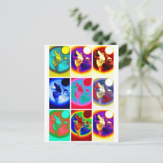 Pop Art Wolf Briefkaart (Staand voorkant)