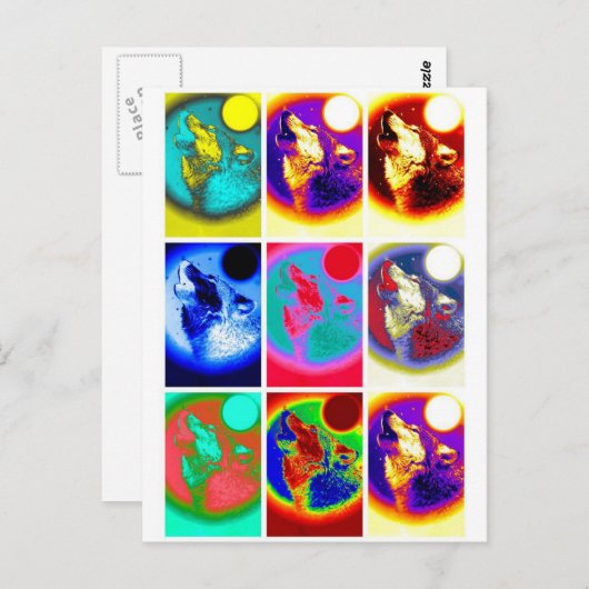 Pop Art Wolf Briefkaart (Voorkant / Achterkant)