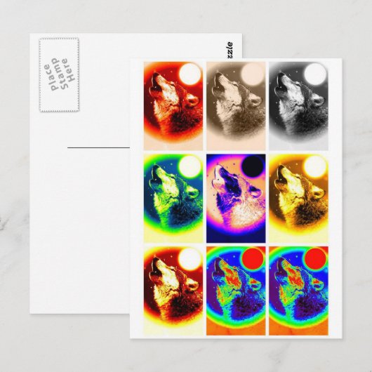 Pop Art Wolf Briefkaart (Voorkant / Achterkant)