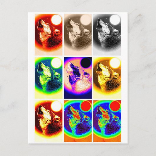 Pop Art Wolf Briefkaart (Voorkant)