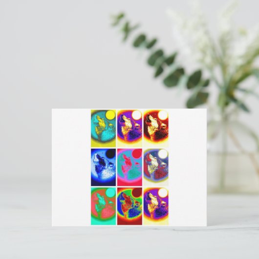 Pop Art Wolf Briefkaart (Staand voorkant)