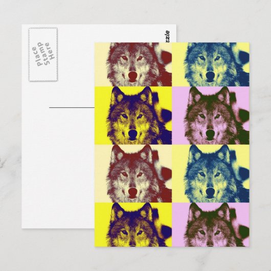 Pop Art Wolf Briefkaart (Voorkant / Achterkant)