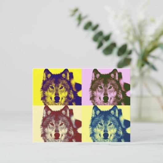 Pop Art Wolf Briefkaart (Staand voorkant)