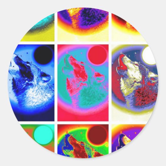 Pop Art Wolf Ronde Sticker (Voorkant)