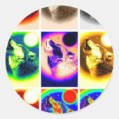 Pop Art Wolf Ronde Sticker (Voorkant)