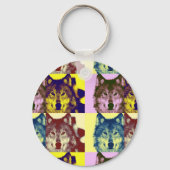 Pop Art Wolf Sleutelhanger (Voorkant)