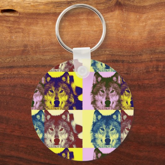 Pop Art Wolf Sleutelhanger (Voorkant)