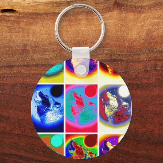 Pop Art Wolf Sleutelhanger (Voorkant)