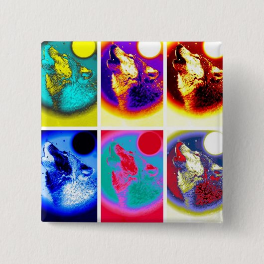 Pop Art Wolf Vierkante Button 5,1 Cm (Voorkant)