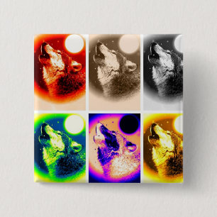 Pop Art Wolf Vierkante Button 5,1 Cm