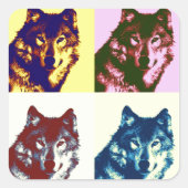 Pop Art Wolf Vierkante Sticker (Voorkant)