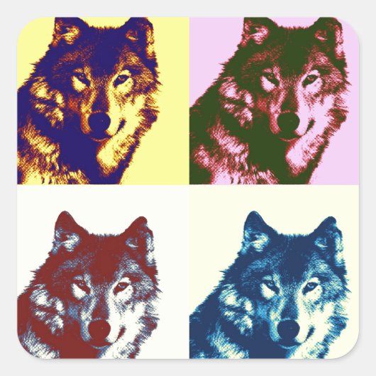 Pop Art Wolf Vierkante Sticker (Voorkant)