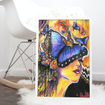 Pop Art Woman Blue Butterfly Portret Poster<br><div class="desc">Open je geest voor meer mogelijkheden met dit surrealistische schilderij met een vrouwenportret omringd door blauwe en oranje gele monarch vlinders. Dit kleurrijke kunstontwerp van de pop werd oorspronkelijk gemaakt met acrylverf,  waterverf,  gekleurd potlood en marker op het papier van de waterverf.</div>