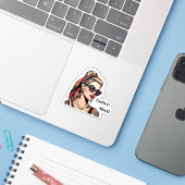 Pop Art Woman Fashion Mood Sticker (Laptop met iPhone)