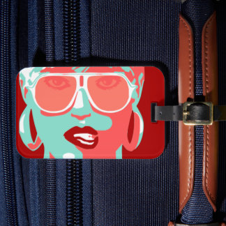 Pop Art Woman in White Sunbril Biting Red Lips Bagagelabel