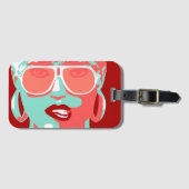 Pop Art Woman in White Sunbril Biting Red Lips Bagagelabel (Voorkant (horizontaal))