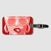 Pop Art Woman in White Sunbril Biting Red Lips Bagagelabel (Voorkant (horizontaal))
