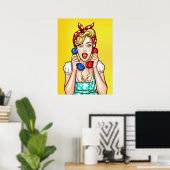 Pop Art Woman op het poster van twee telefoons (Thuiskantoor)